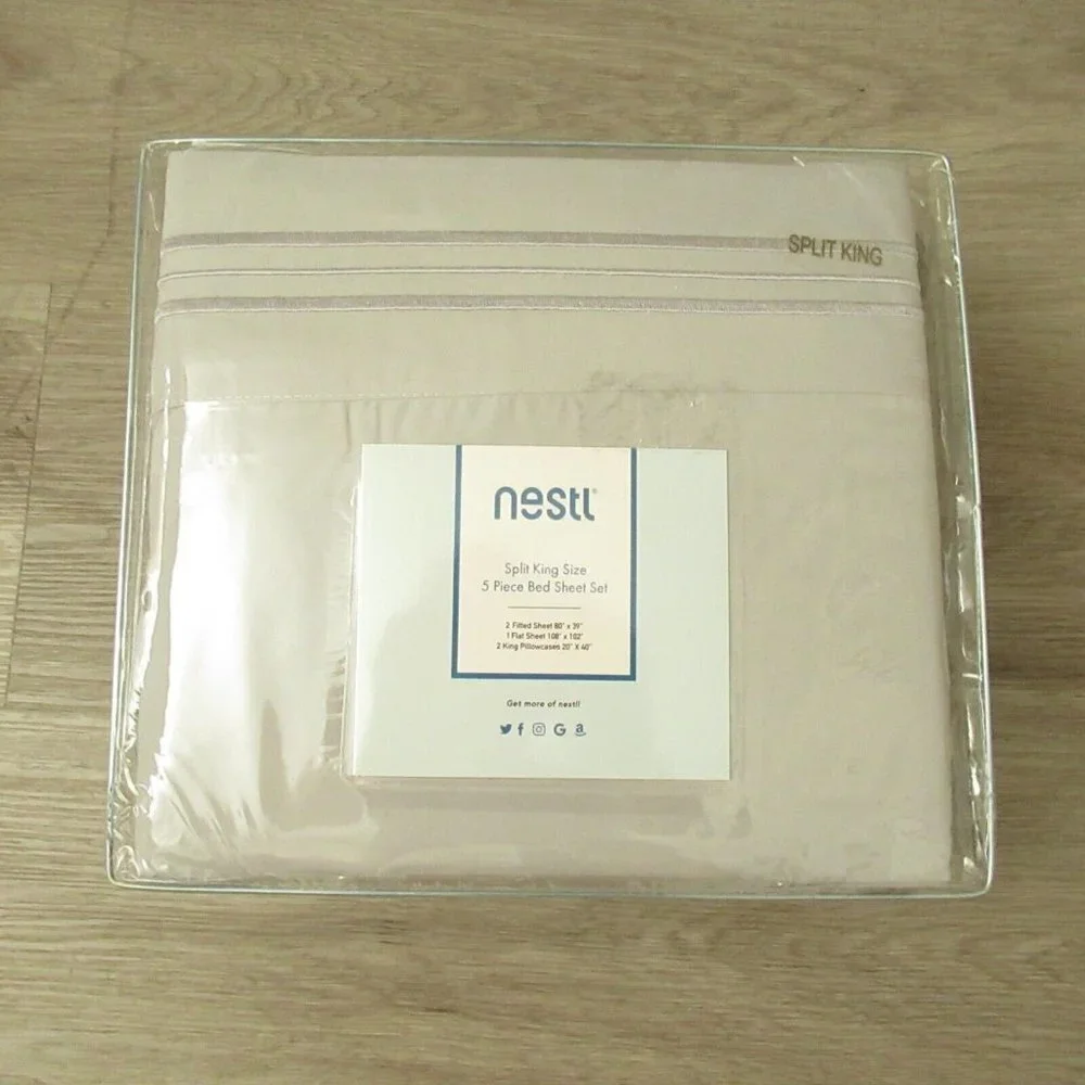 New Nestl Sheet Set Split King Silver Gray Wrinkle‎ Free Microfiber
